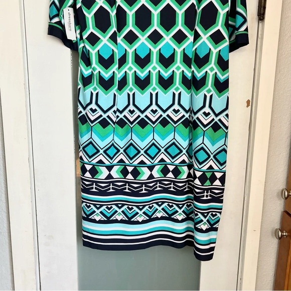 NWT Signature Camryn Dress Geometric Turquoise Navy Green Sheath Petite Size 14P - Picture 12 of 16